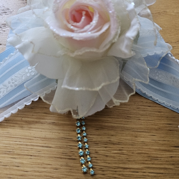 Rare Jesus Diamante Gyaru Lolita Sax And White Sparkly Rose Pearl Ribbon Choker - Picture 4 of 7